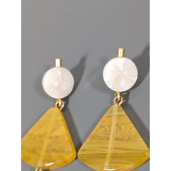 Boho Yellow Triangle Acrylic Stacked Dangle Earrings Long Pierced Statement - Picture 4 of 8